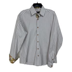 Jared Lang Men's Shirt Sz L Long Sleeve Button Up Striped with Flipped Cuffs
